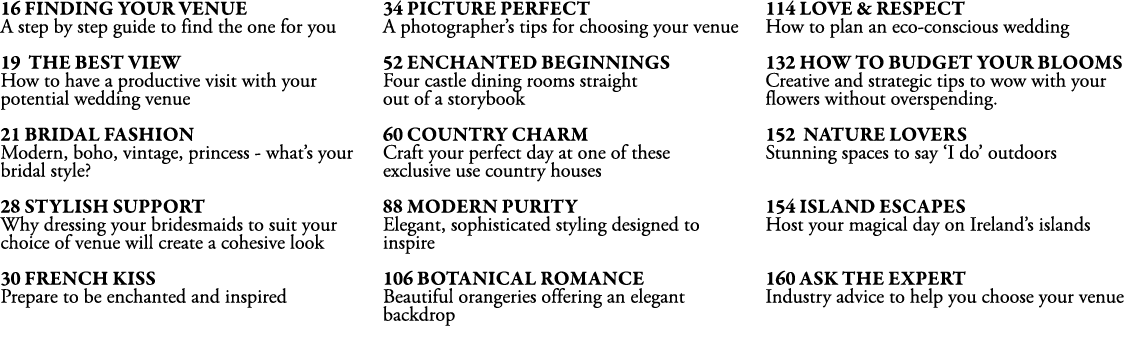 16 Finding Your venue A step by step guide to find the one for you 19 The best view How to have a productive visit wi...