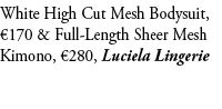 White High Cut Mesh Bodysuit, €170 & Full Length Sheer Mesh Kimono, €280, Luciela Lingerie