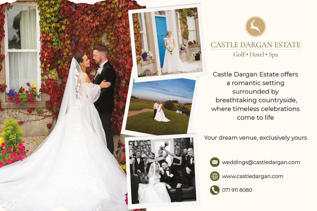 A bride and groom are shown in a wedding photo. Description generated by AI