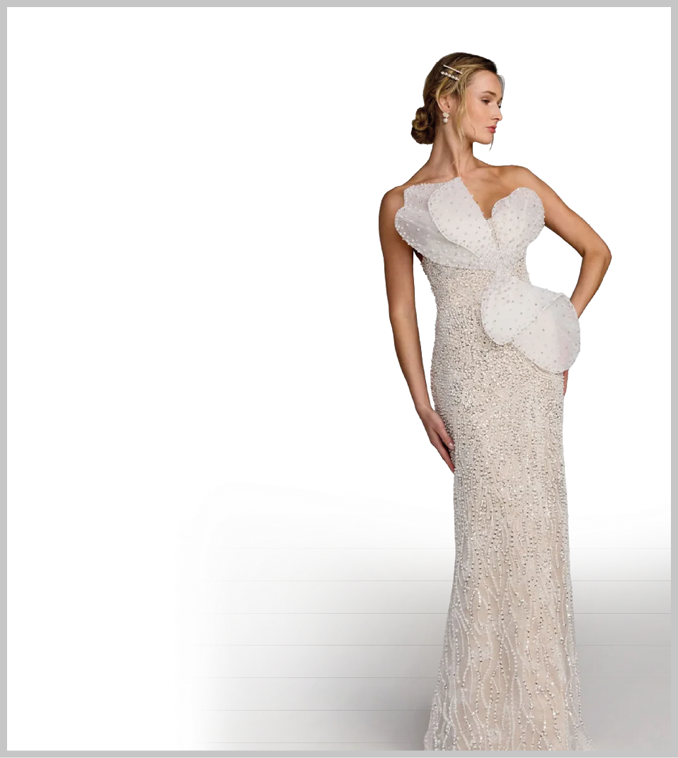 A woman wearing a white dress. Description generated by AI
