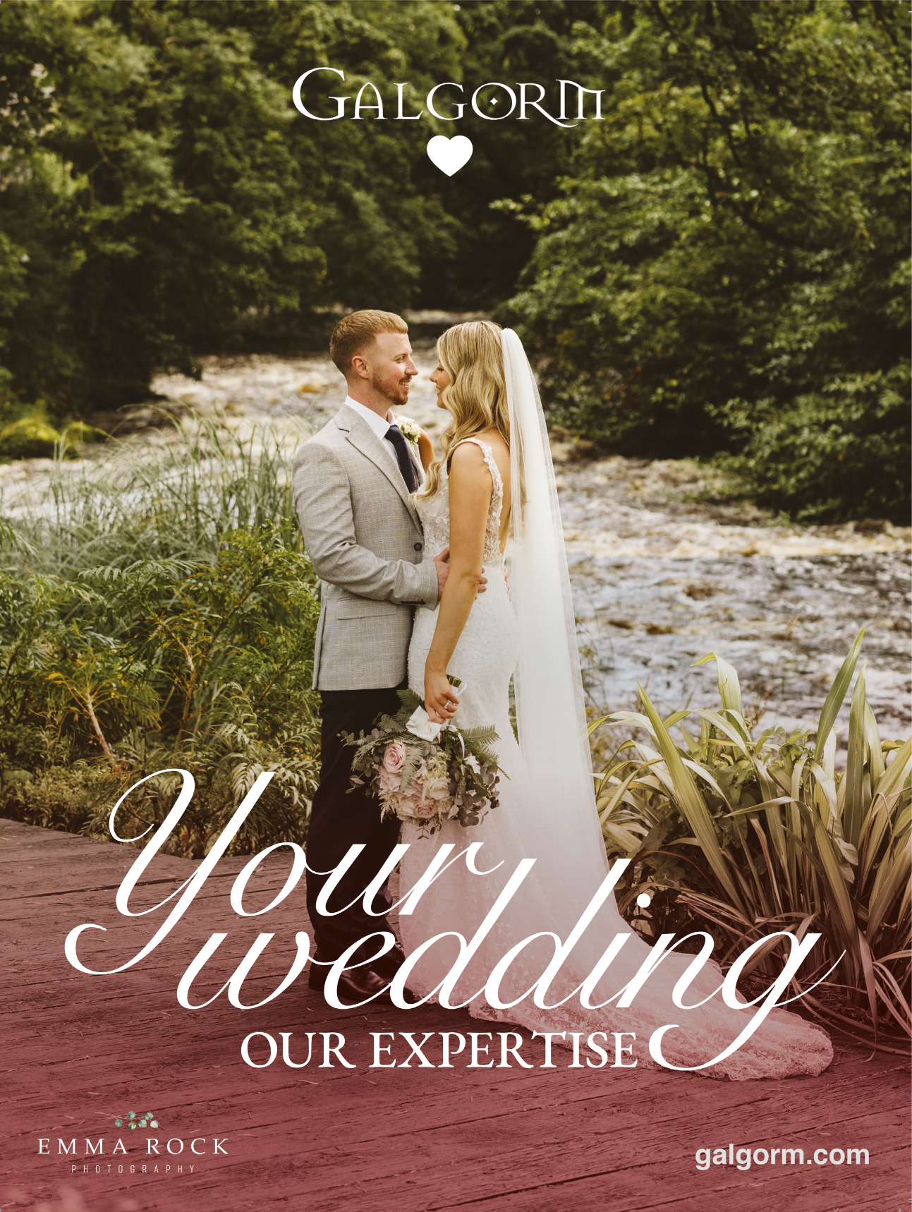 A wedding advertisement for Galgorm. Description generated by AI