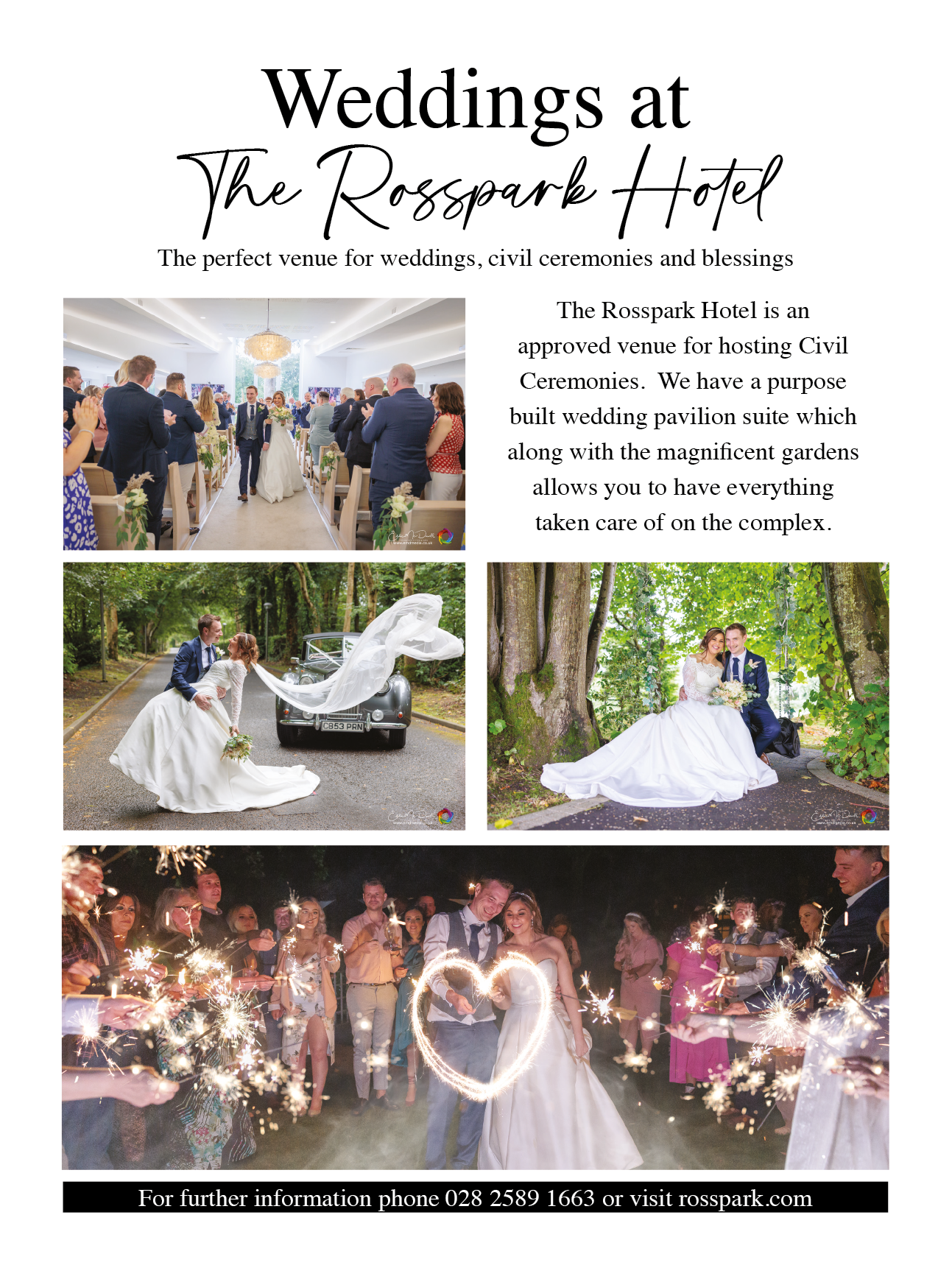 A wedding advertisement for the Rospark Hotel. Description generated by AI