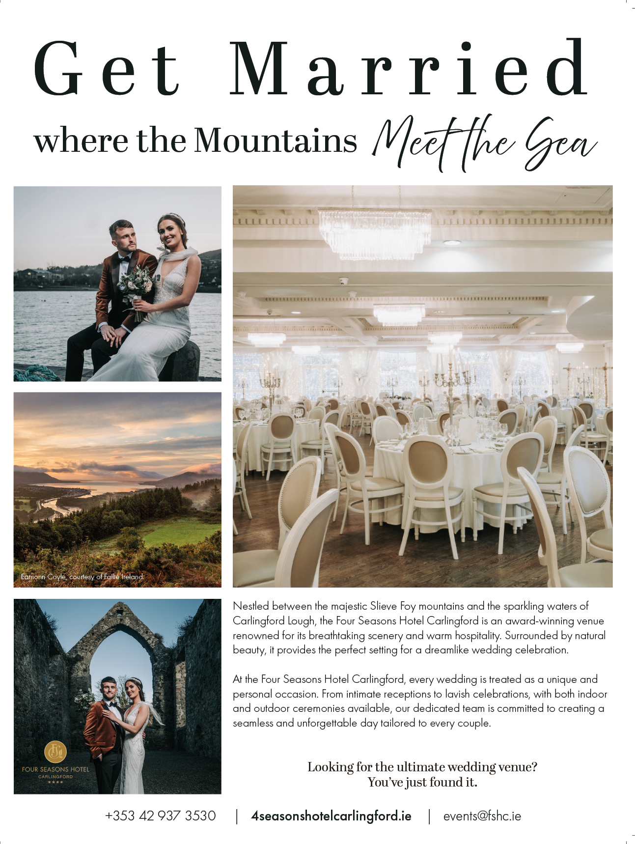 A wedding invitation with a photo of a couple. Description generated by AI