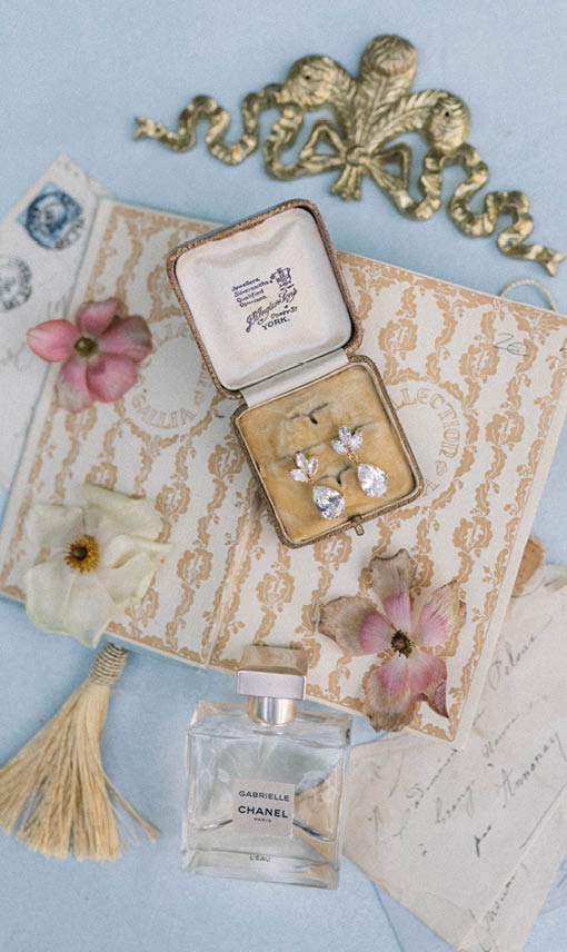 A small box of jewelry sits on top of a piece of paper. Description generated by AI
