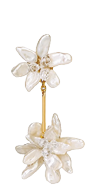 Two white earrings with gold accents. Description generated by AI