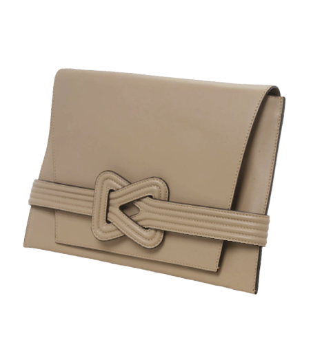 A tan purse with a brown strap. Description generated by AI