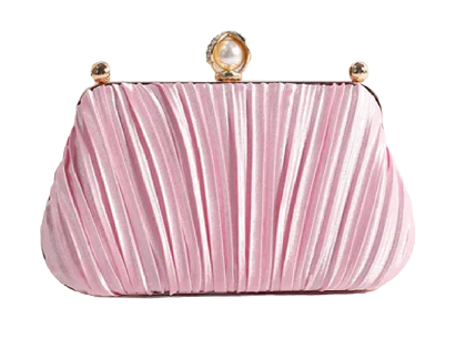 A pink and white striped purse with a gold clasp. Description generated by AI