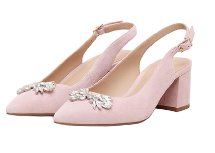 Pink shoes with a diamond pattern on the top. Description generated by AI