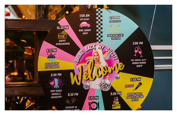 A large sign with a wheel on it that says Welcome. Description generated by AI