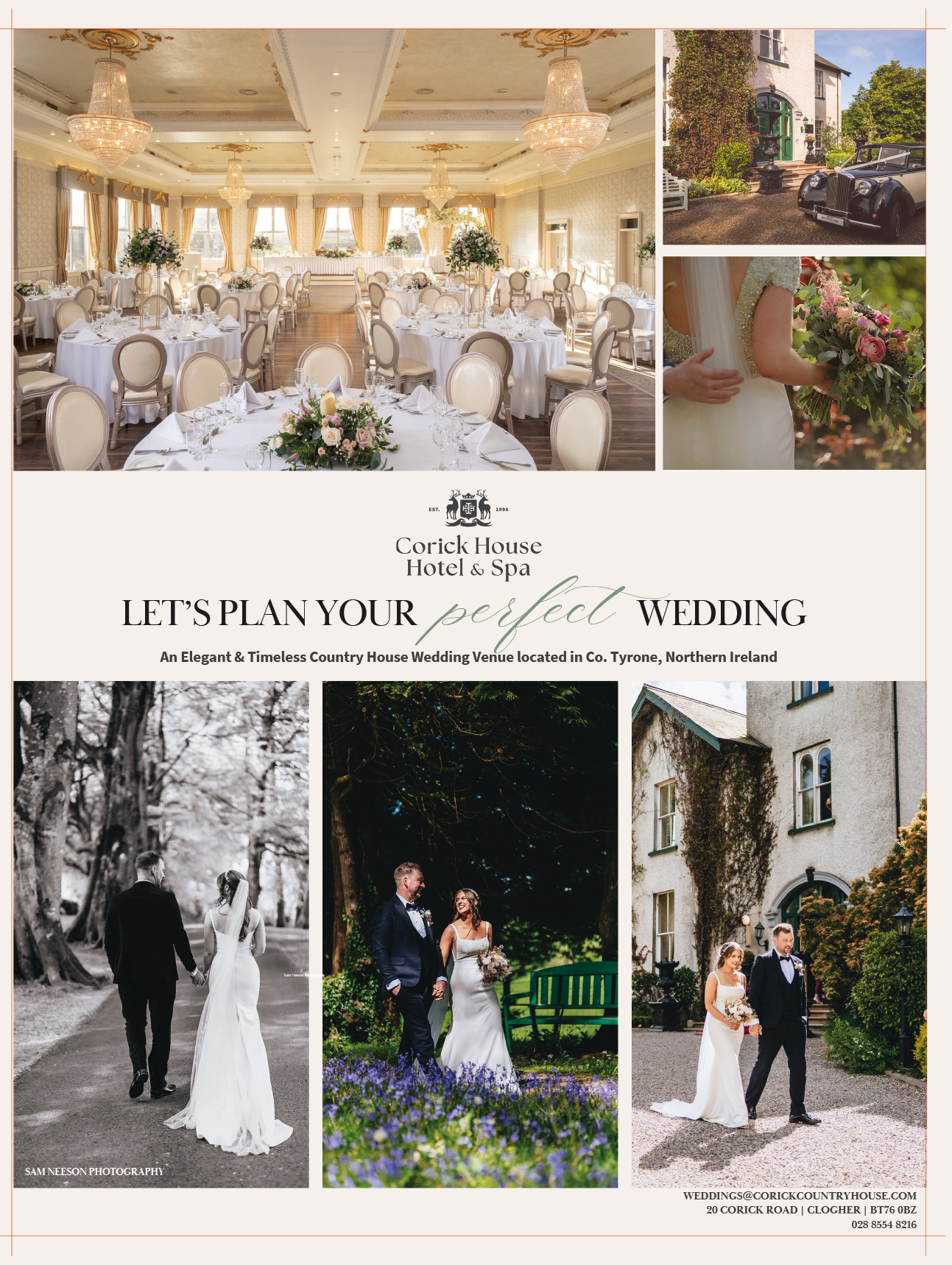 A wedding advertisement for a country house in Ireland. Description generated by AI