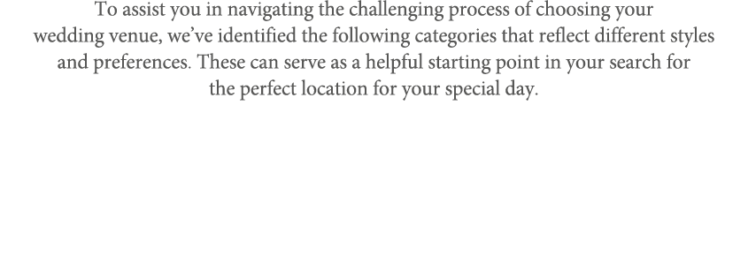 To assist you in navigating the challenging process of choosing your wedding venue, we’ve identified the following ca...