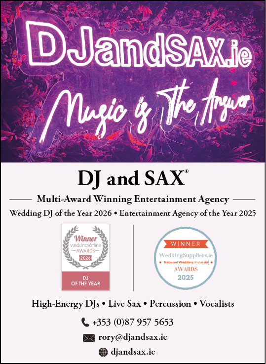 A purple and pink neon sign that says “DJandsaxe". Description generated by AI