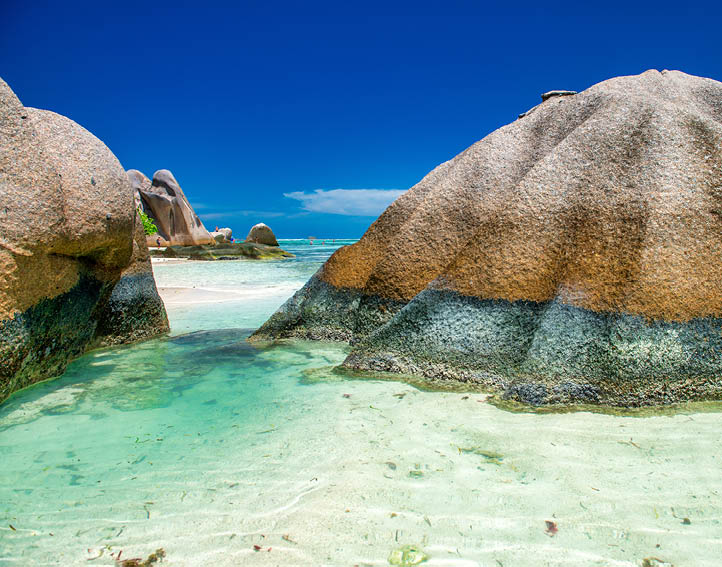Amazing landscape of La Digue Island in the Seychelles Archipelago.