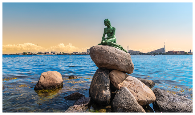 Copenhagen, Denmark - July 28, 2023: View of Little Mermaid sculpture in Copenhagen.