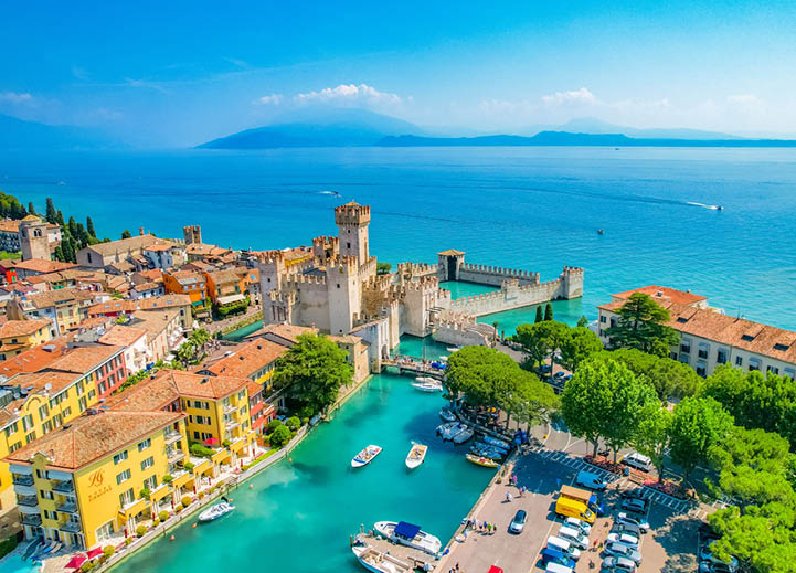 Rocca Scaligera Castle in Sirmione Lake Garda, Italy. Lago di garda