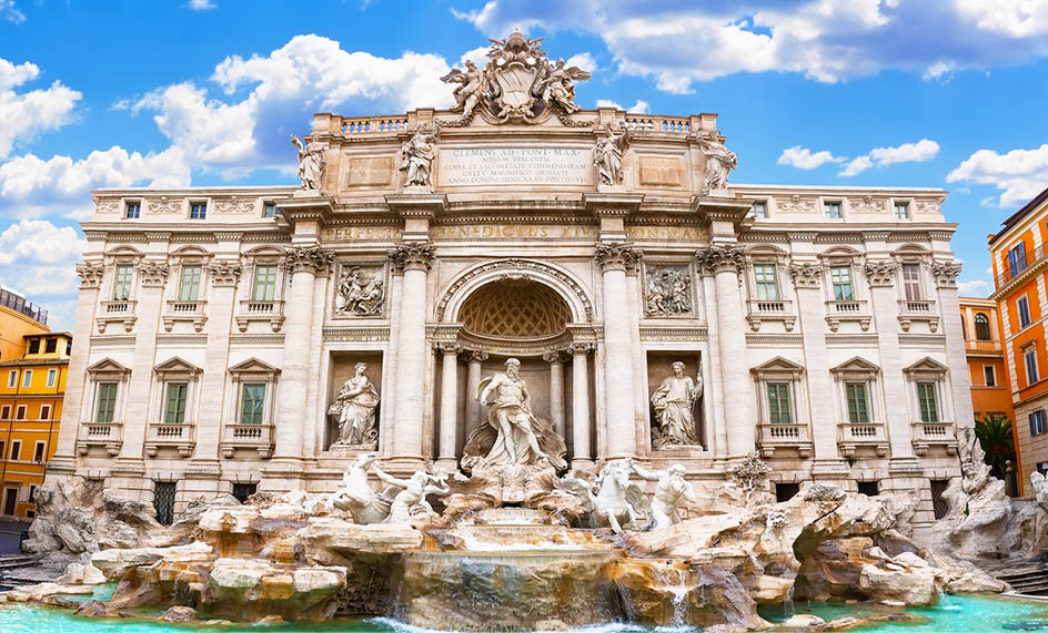 Rome, Italy - December 14, 2023: Amazing view of the Trevi Fountain in Rome. Trevi Fountain or Fontana di Trevi.