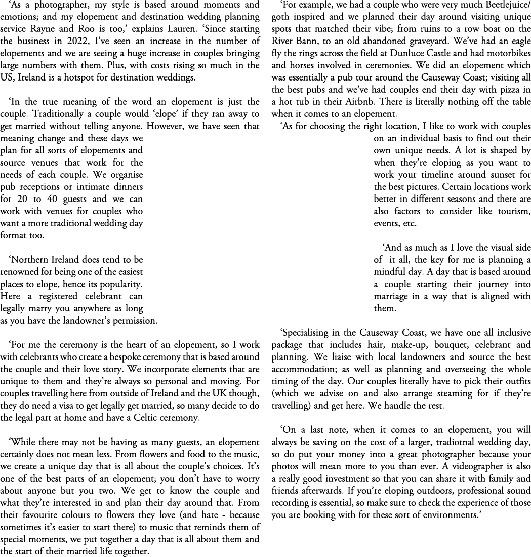 ‘As a photographer, my style is based around moments and emotions; and my elopement and destination wedding planning ...