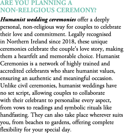 Are you planning a non religious ceremony? Humanist wedding ceremonies offer a deeply personal, non religious way for...