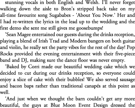 stunning vocals in both English and Welsh. I’ll never forget walking down the aisle to Bron’s stripped back take on m...