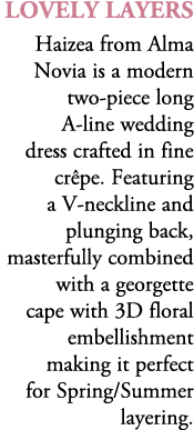 Lovely Layers Haizea from Alma Novia is a modern two piece long A line wedding dress crafted in fine cr pe. Featuring...