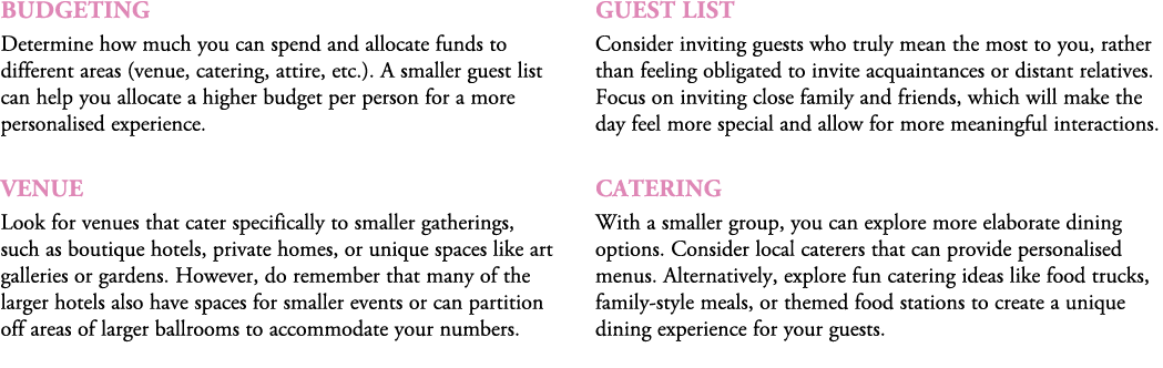 Budgeting Determine how much you can spend and allocate funds to different areas (venue, catering, attire, etc.). A s...