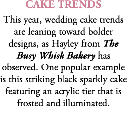 cake trends This year, wedding cake trends are leaning toward bolder designs, as Hayley from The Busy Whisk Bakery ha...