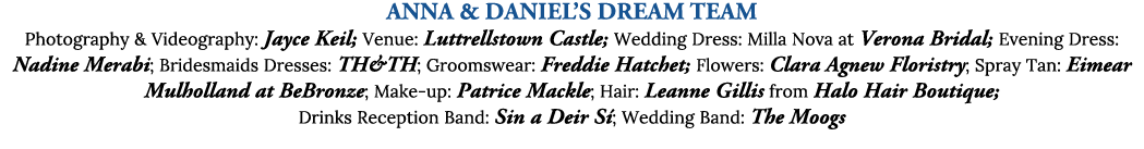 Anna & Daniel’s Dream Team Photography & Videography: Jayce Keil; Venue: Luttrellstown Castle; Wedding Dress: Milla N...