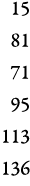 15 81 71 95 113 136