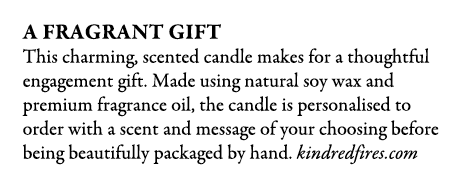A Fragrant Gift This charming, scented candle makes for a thoughtful engagement gift. Made using natural soy wax and ...