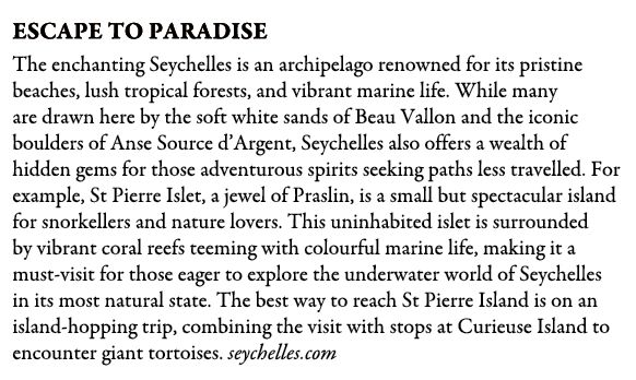 Escape To Paradise The enchanting Seychelles is an archipelago renowned for its pristine beaches, lush tropical fores...