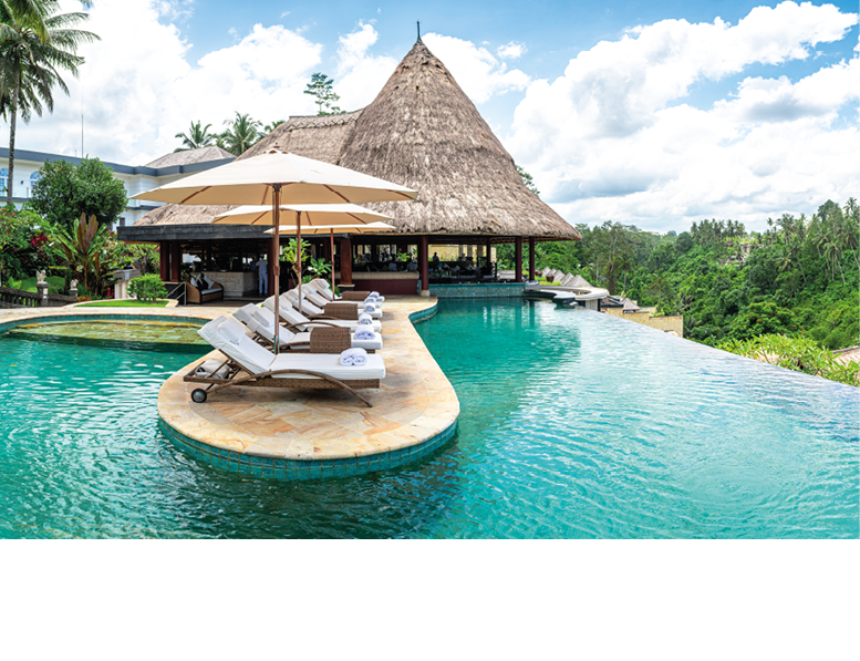 ubud, indonesia. 13th march, 2023: jungle views from inifinity pool of viceroy hotel
