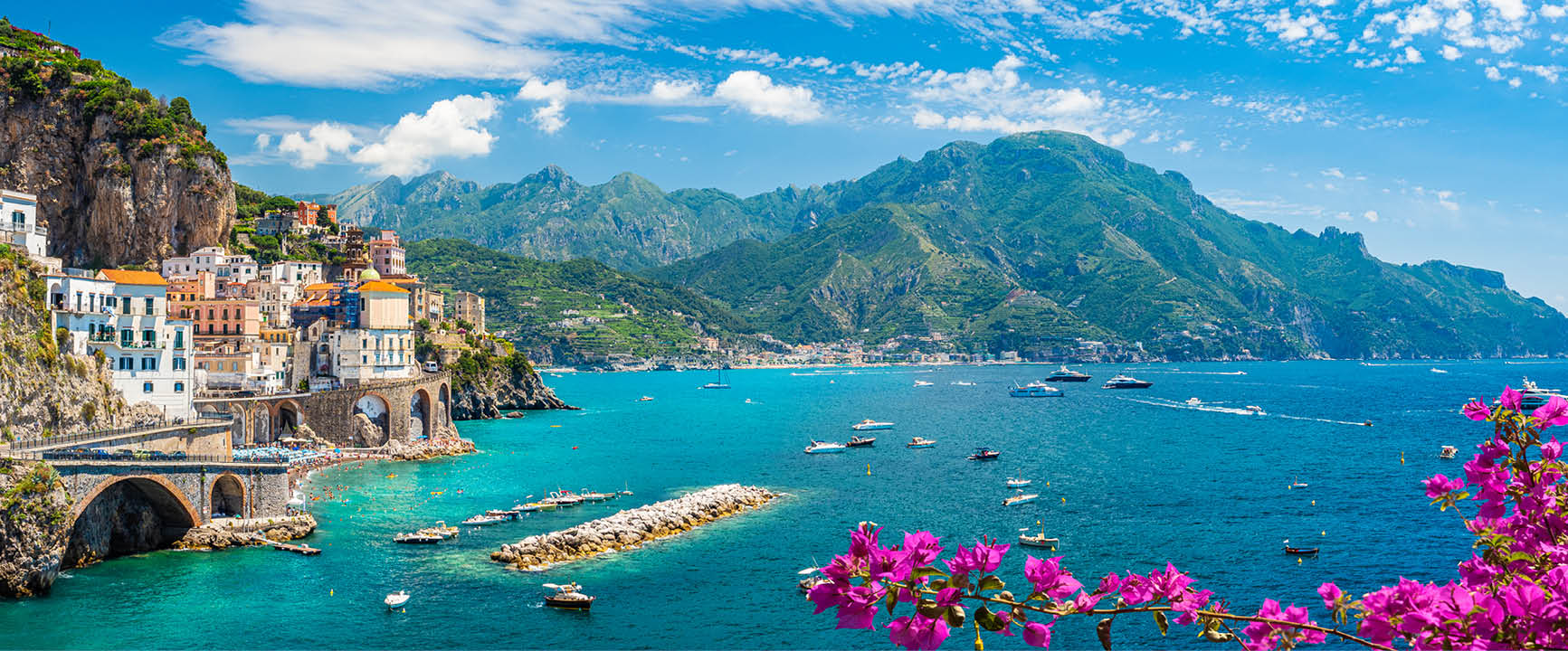 Landscape with Atrani town at famous amalfi coast, Italy