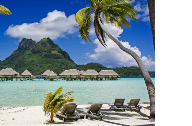 Bora Bora's Mt Otemanu beach and bungalow scene
