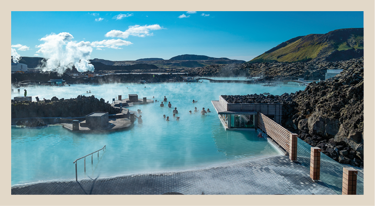 Grindavic, Iceland - May 31, 2019: Blue Lagoon geothermal hot spring Resort, people in the pool with bar