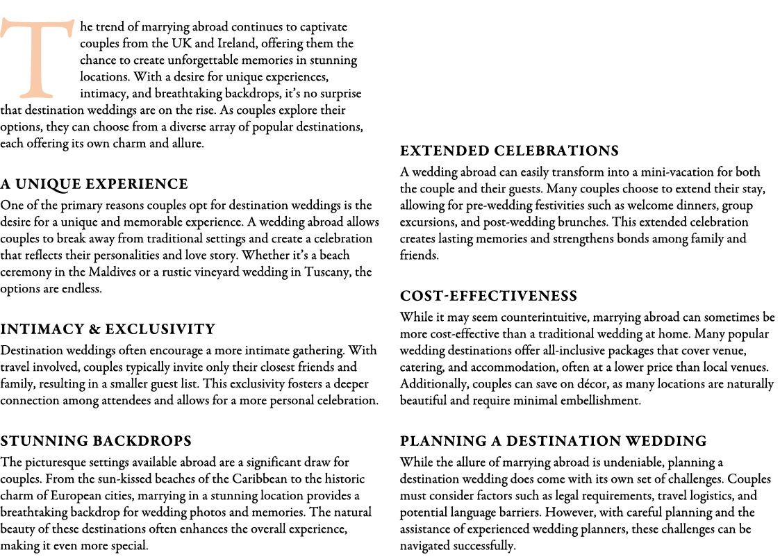  The trend of marrying abroad continues to captivate couples from the UK and Ireland, offering them the chance to cre...