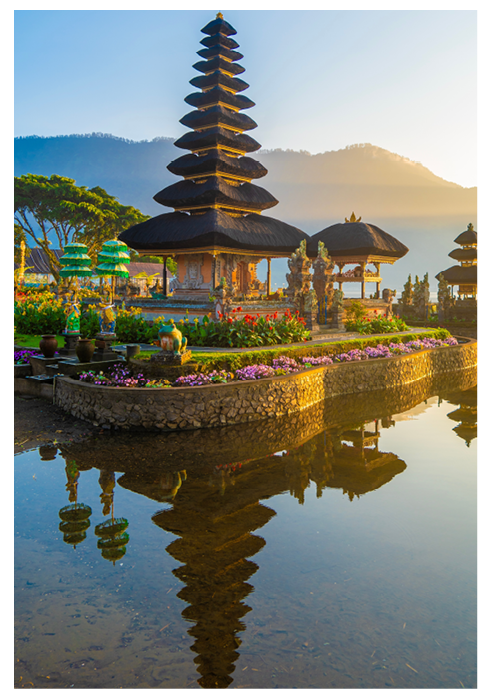 Ulun Danu Temple Bratan Lake in the morning at Bedugul, Bali, Indonesia