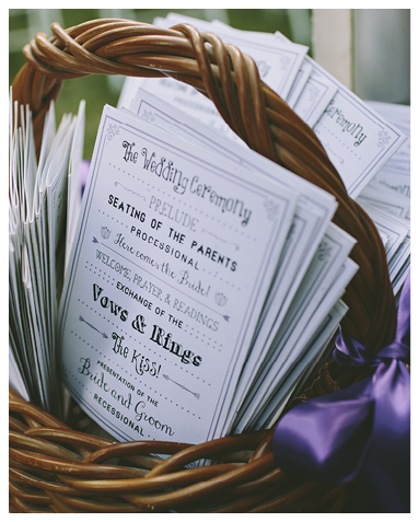 Wedding Ceremony Programs in Basket Outdoors