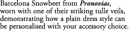 Barcelona Snowbeet from Pronovias, worn with one of their striking tulle veils, demonstrating how a plain dress style...
