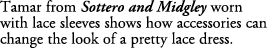 Tamar from Sottero and Midgley worn with lace sleeves shows how accessories can change the look of a pretty lace dress.