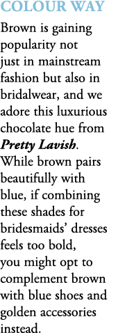 Colour Way Brown is gaining popularity not just in mainstream fashion but also in bridalwear, and we adore this luxur...