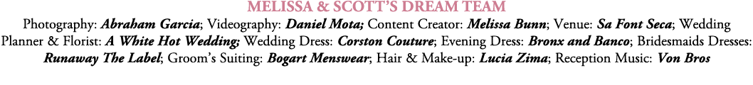 Melissa & Scott’s Dream Team Photography: Abraham Garcia; Videography: Daniel Mota; Content Creator: Melissa Bunn; Ve...