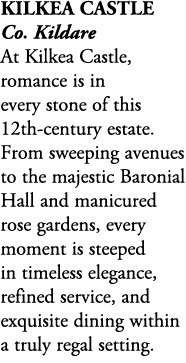 Kilkea Castle Co. Kildare At Kilkea Castle, romance is in every stone of this 12th century estate. From sweeping aven...