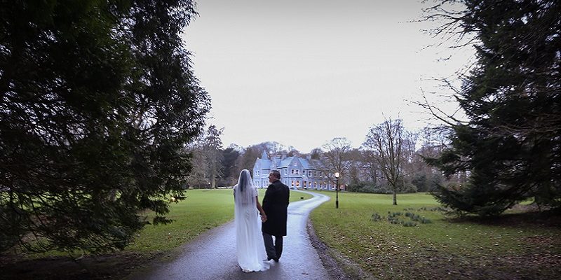 Bride and Groom on long path