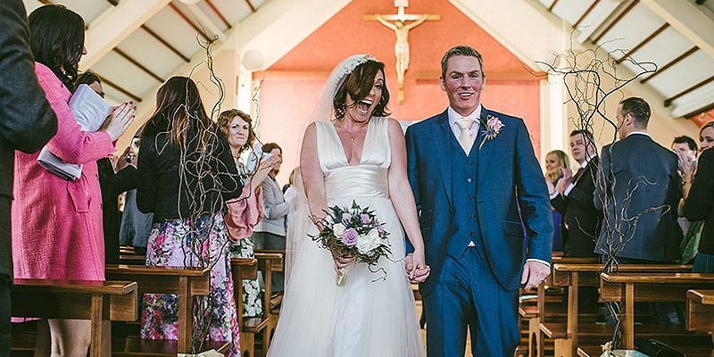 Bride and Groom on long path
