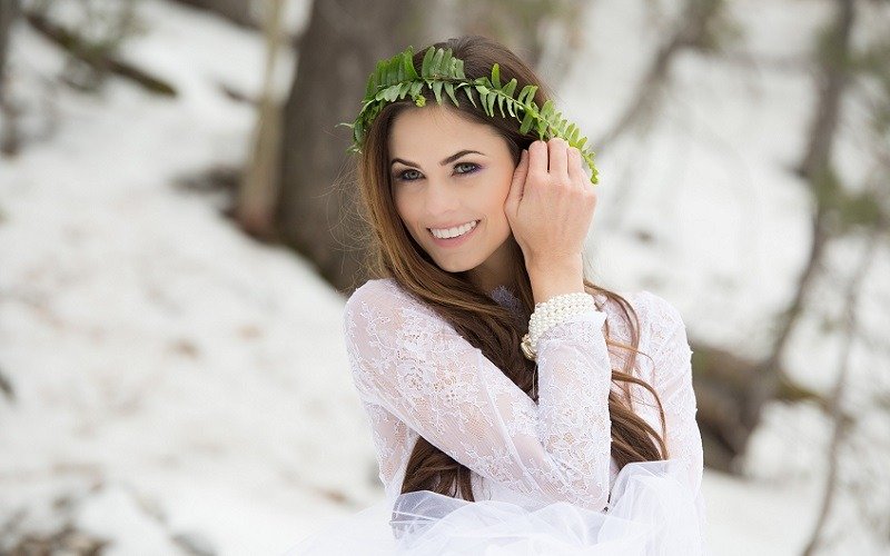 bride in a winter forest