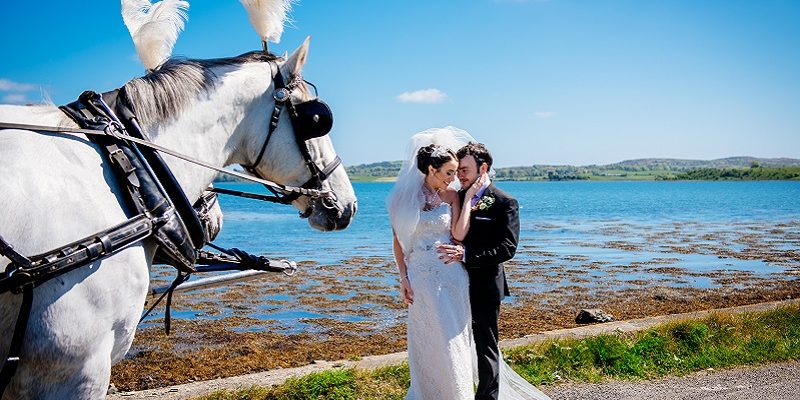 bride and groom and horse