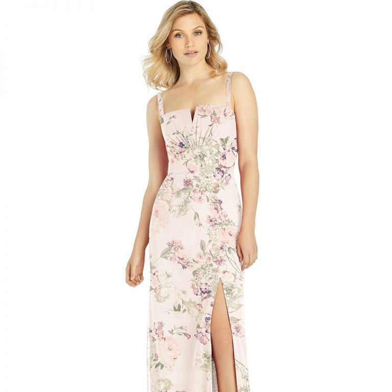 Dessy floral bridesmaids dress