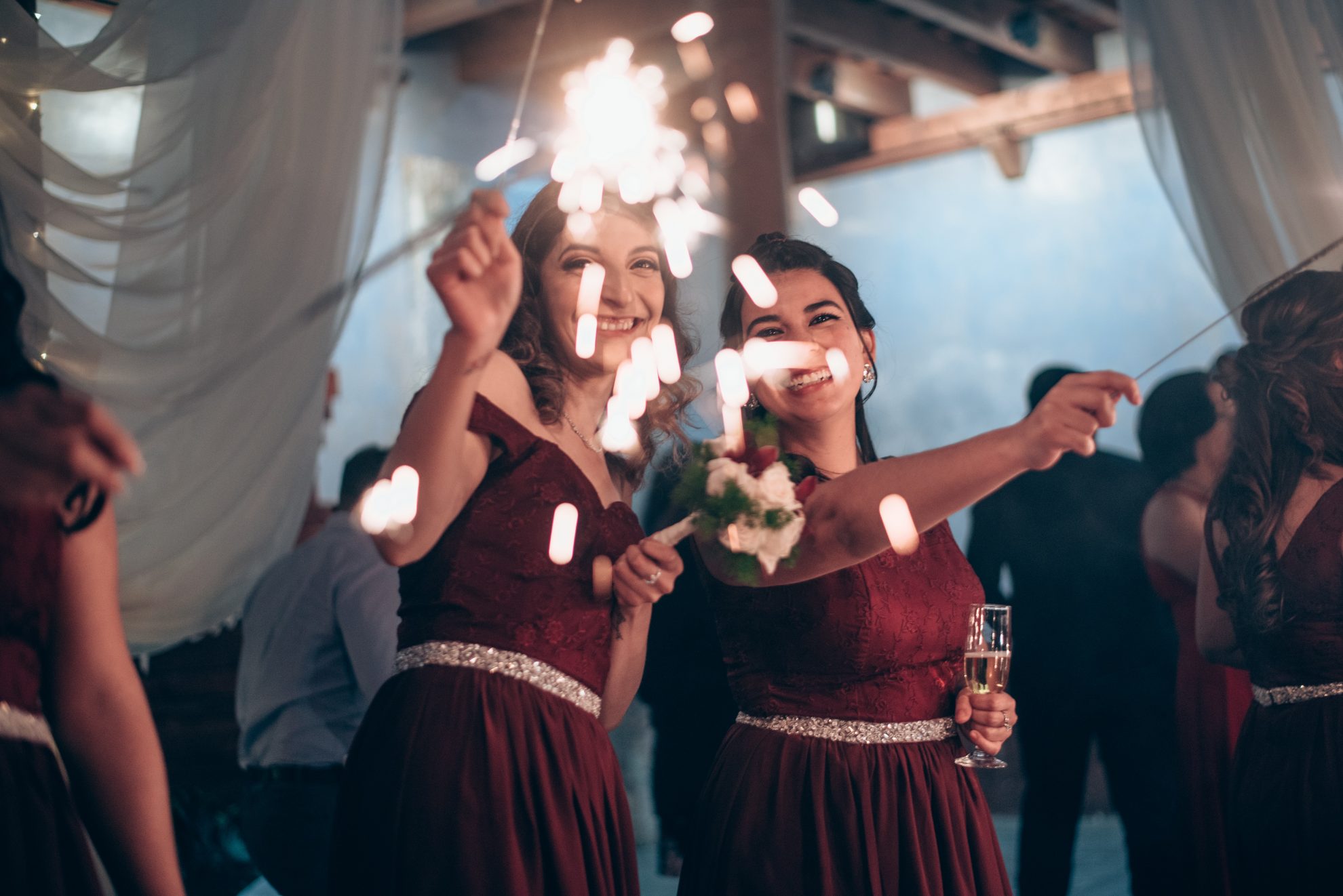 bridesmaids with sparklers