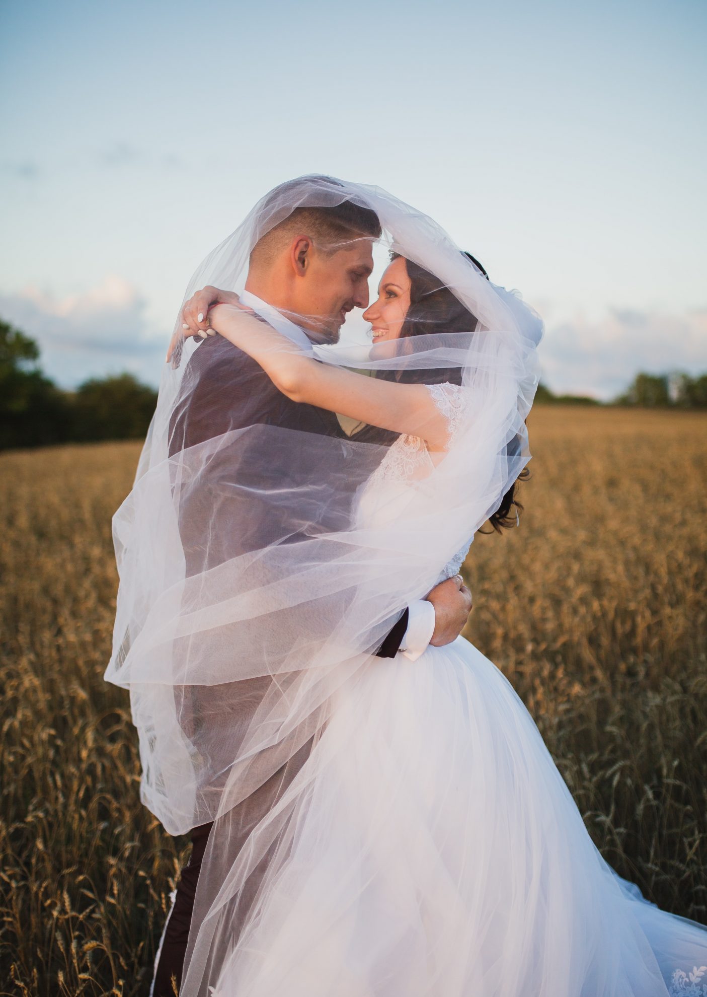 bride and groom outside