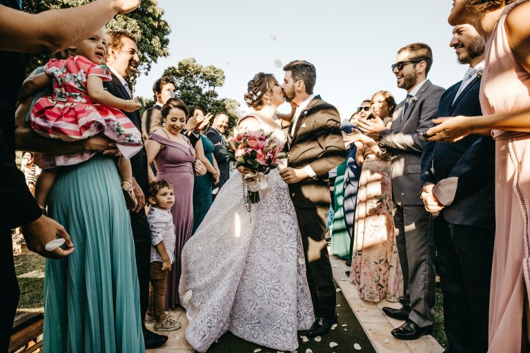 bride and groom kissing